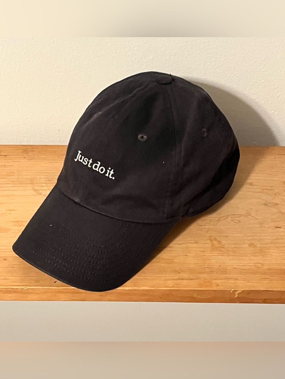 Nike Black Baseball Cap with White "Just do it." Embroidery
